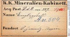 Etiketten zu Quarz (Bergkristall) (NHMW-MIN-Au504)